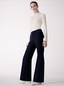 With a great wide leg trouser suit and t-shirt